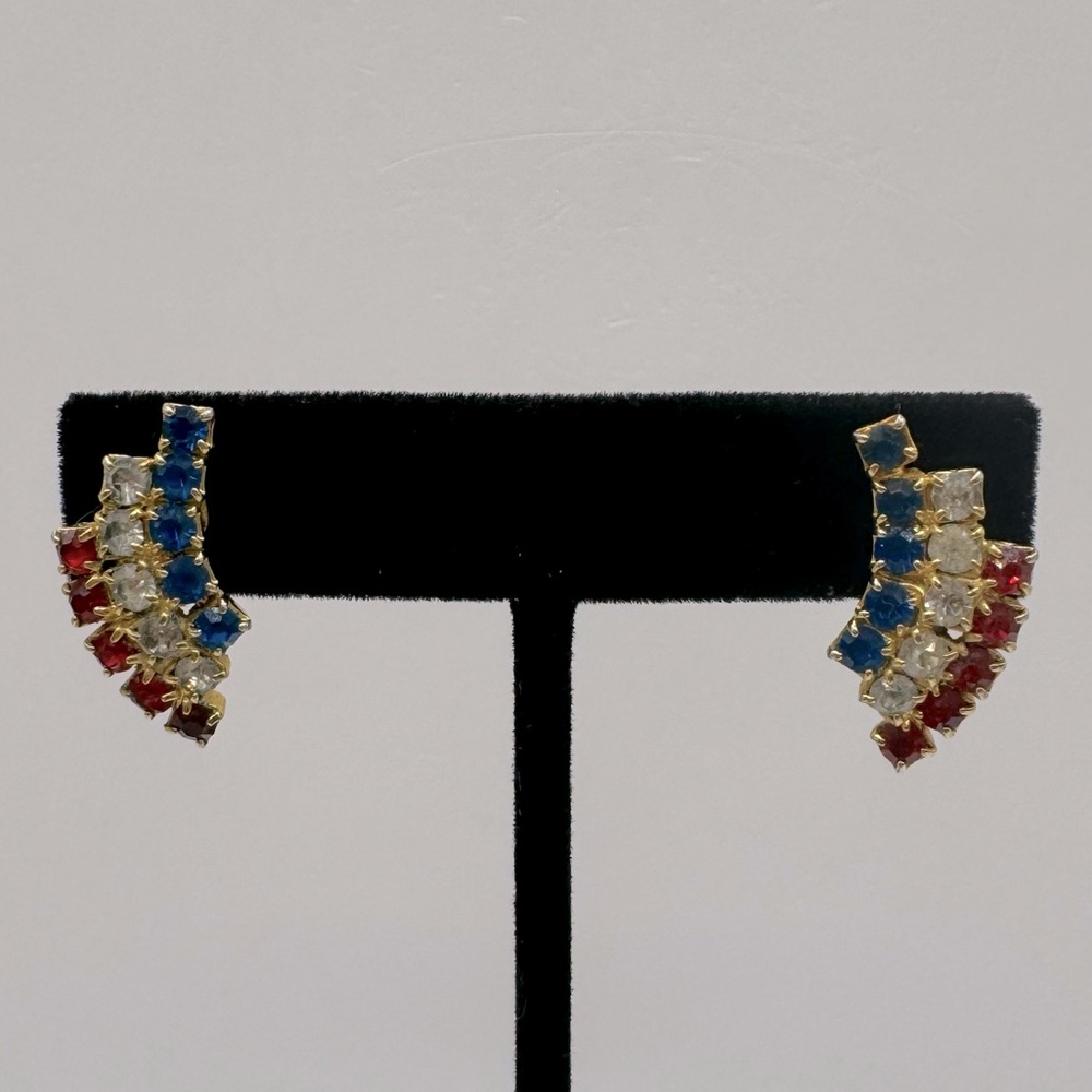VINTAGE Red, White & Blue Crystal Earrings